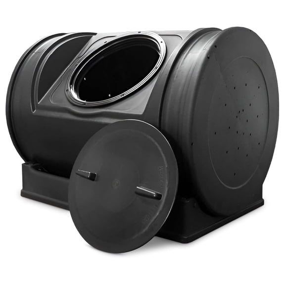 50 Gallon Tumbling Compost Bin with Wheels 7 Cubic Foot Black Plastic Backyard Garden Kitchen Waste Processor