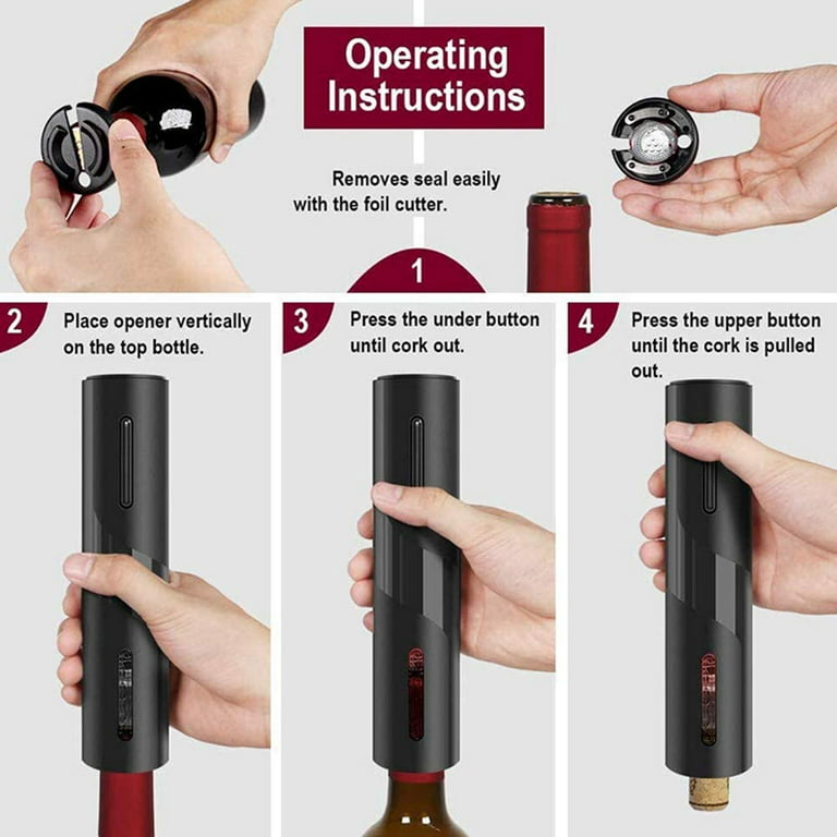 Electric Wine Opener, Rechargeable Automatic Corkscrew Cordless Wine Bottle Opener Set with Foil Cutter, Vacuum Stopper and Wine Aerator Pourer, Ideal