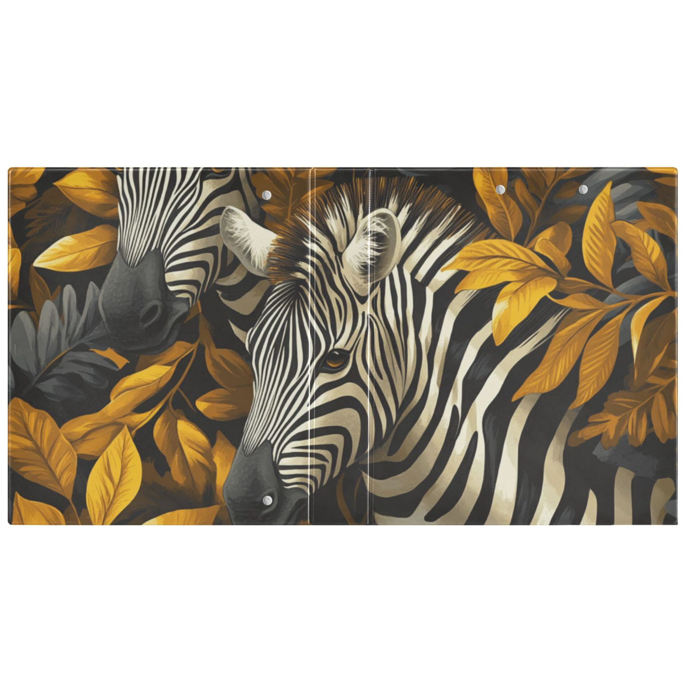 Zebras and Leaves 3 Ring Binders 1.5 inch Hardcover File Folders with Interior Pockets A4 Size Organizer for School Office Hospital