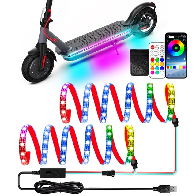 Keiurot Scooter LED Strip Light, Led Lights for Scooter Night Riding Skateboard Scooter Lights APP Control Flowing Color Waterproof Electric Scooter Accessories 2 in 1