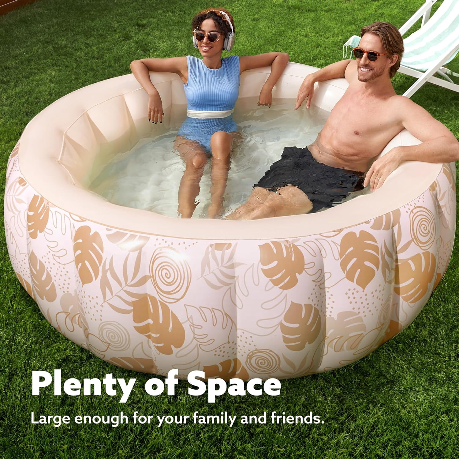 Inflatable Swimming Pool,5.5ft x 20 Inch Full-Sized Blow Up Durable Thickened Luxury Above Ground Family Pool with Comfortable Backrest for Summer Water Party Backyard Garden Lawn