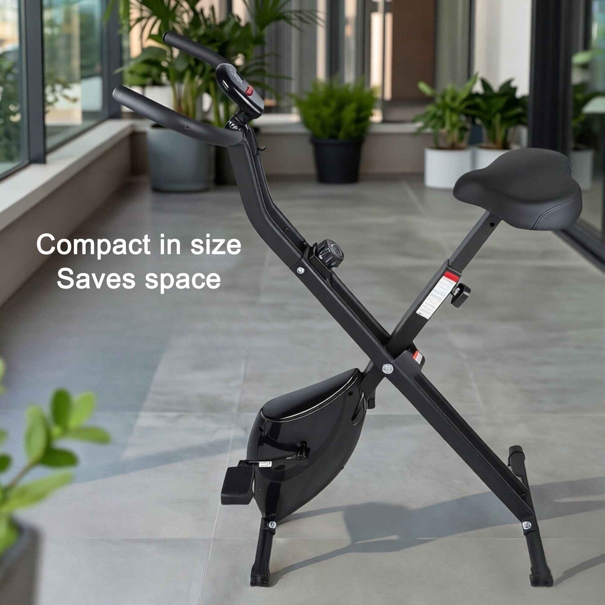 Vowella Indoor Upright Exercise Bike, Heavy Duty Stationary Cycling Bicycle with LCD Display for Home Cardio Workout, 264lbs Max Weight Capacity, Black
