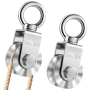 Swivel Pulley, 2Pcs U Type Swivel Pulleys, 304 Stainless Steel Strong Pulley Wheel, Heavy Duty Pulley Traction Wheel, Super-Silent Duplex Bearing, 360 Rotation Detachable Pulley