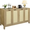 thumbnail image 4 of Rattan Sideboard Buffet Credenza Cabinet - Large Farmhouse Kitchen Coffee Bar Cabinet with 4 Rattan Door Storage for Entryway Living Room, 55" x 15" x 31.5" (Natural), 4 of 16