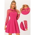 thumbnail image 2 of Unique Bargains Women's Retro Flat Collar Mesh Sheer Sleeve Flared Party Dress L Hot Pink, 2 of 5