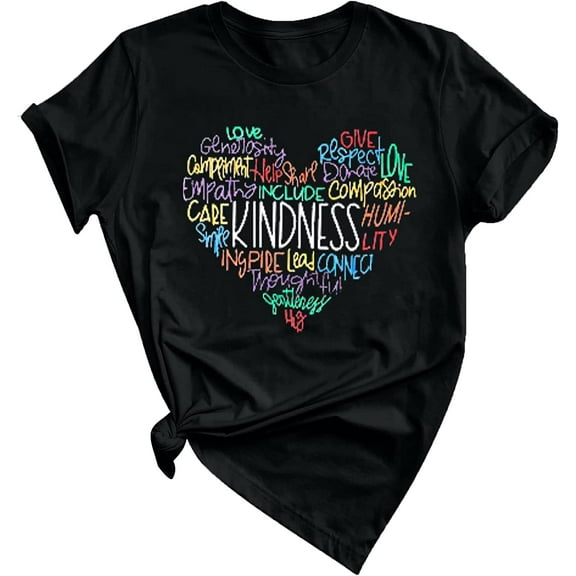 Women Kindness Teacher Shirts Inspirational Teacher Shirts Love Heart Graphic Tees Be Kind Casual Short Sleeve