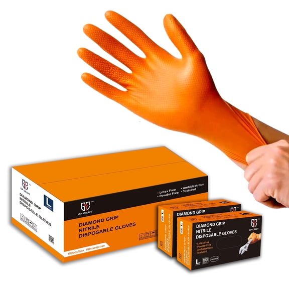 100pcs  GP Craft  8Mil Diamond Textured Orange Nitrile Gloves (Automative Work) Cleaning Hand Cover