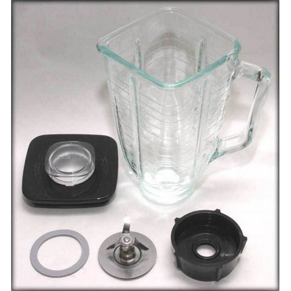 5 Cup Square Top 6 Piece Complete Glass Jar Replacement Set, Fits Oster Blender