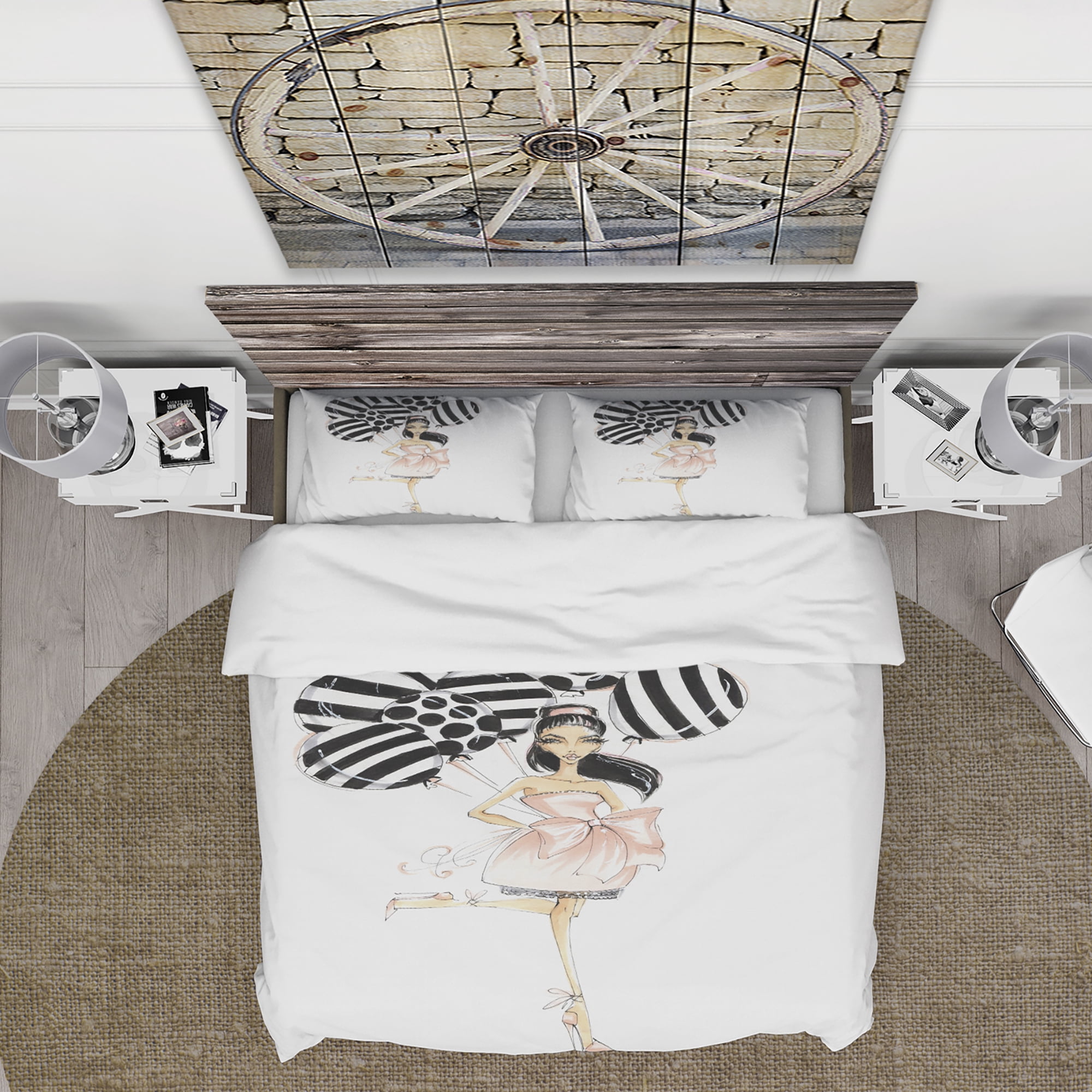 Designart 'Girl with Baloons' Glamour Duvet Cover Set