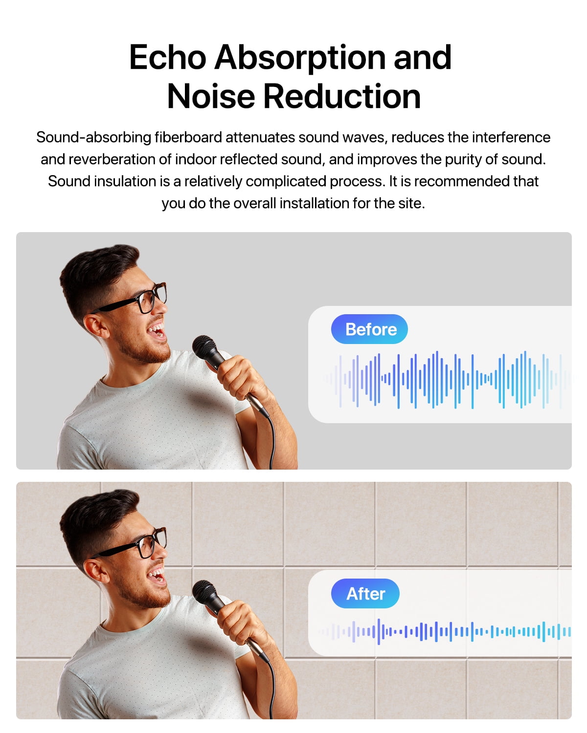 Soundsbay Soundproof Wall Panels Square Self-Adhesive Soundproof Absorbing Noise Cancelling Wall Panels 12 Pack Beige 12'' x 12'' x 0.4''