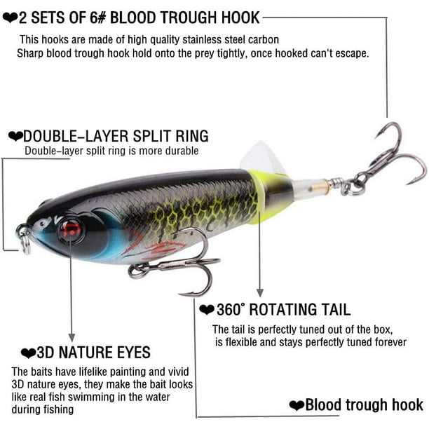 Aneew Set Whopper Popper Fishing Lures Swimbait Crankbait 360° Rotating Tail Floating Pencil Topwater Bass Trout Pike