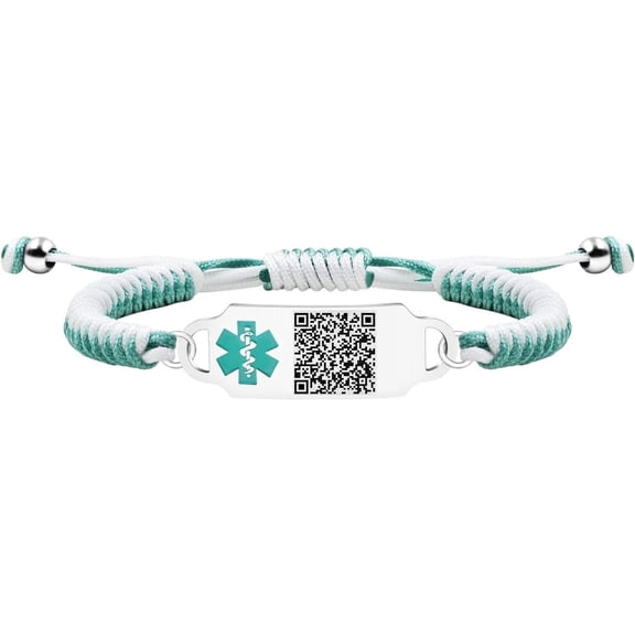 Dynamic QR Code Medical Alert Bracelet, Adjustable Braided Rope ID Wristband for Men Women, Scan to Edit Emergency Info, No Engraving Needed, Allergy Blood Thinner Smart Medical Jewelry