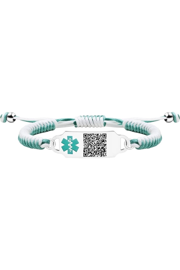 Dynamic QR Code Medical Alert Bracelet, Adjustable Braided Rope ID Wristband for Men Women, Scan to Edit Emergency Info, No Engraving Needed, Allergy Blood Thinner Smart Medical Jewelry