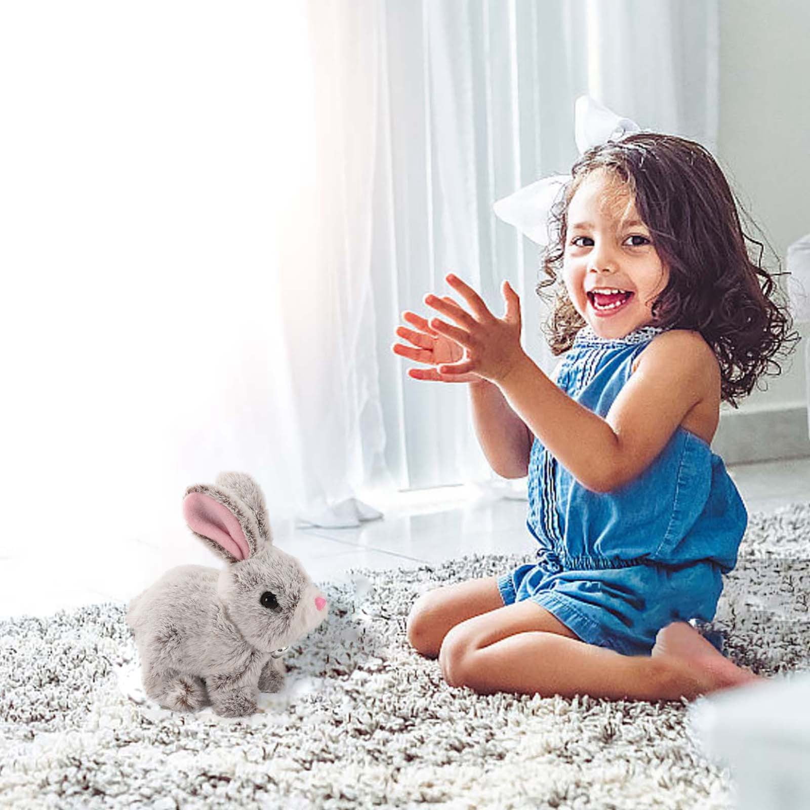 Realistic Easter Bunny Plush Toy, Moving Jumping Ears Stuffed Animal Robot Rabbit, Interactive Electric Pet for Kids, Lifelike Plushie, Easter Basket Stuffer, Birthday Gift, Graduation Presents