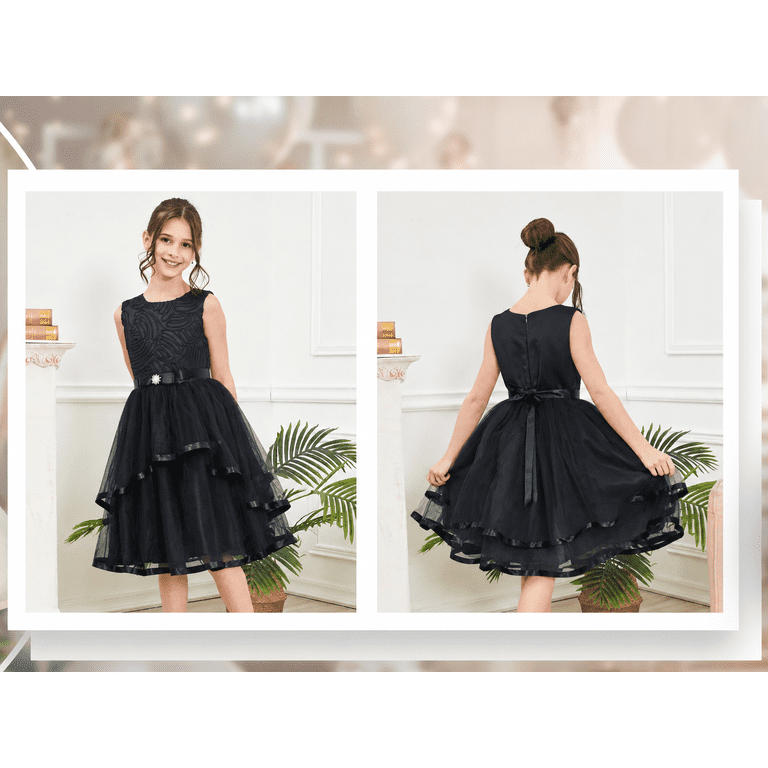 Sunny Fashion Flower Girl Dress Black Wedding Party Bridesmaid Dress 12 Years