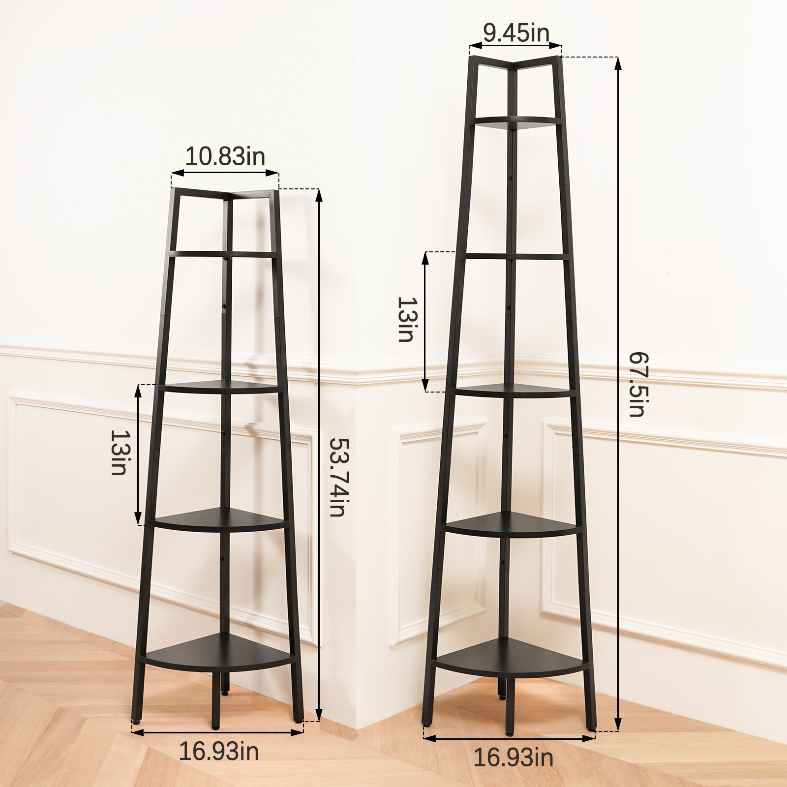 Yoobure 4-Tier Corner Bookshelf with Metal Frame, Black photo 5