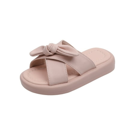 

Facrlt Toddler Solid Color Bow Sandals Non-slip Soft Sole Beach Sandals