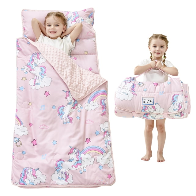 Alfombrilla de siesta para niños pequeños Lasoftan con almohada y manta con forma de unicornio