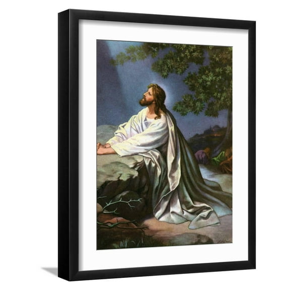 Art.com Christ in the Garden of Gethsemane by Heinrich Hofmann, 1930S Giclee Print by Heinrich Hofmann, Black Frame Wall Art, 17" x 21"