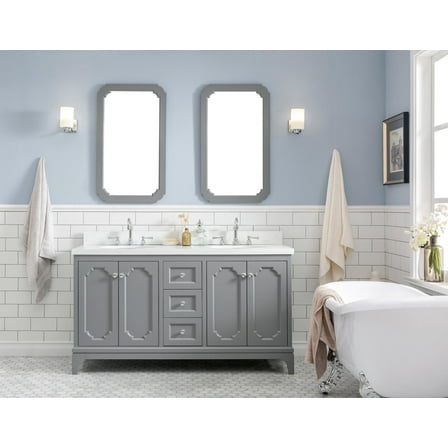 Water Creation Queen 60"W Wood Double Bathroom Vanity in Gray/White