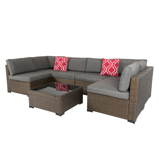 Kinbor 7pcs Outdoor Wicker Rattan Patio, Patioroma Outdoor Furniture Sectional Sofa Set
