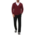 thumbnail image 2 of INSPIRE CHIC Men's V Neck Long Sleeved Button Down Knit Cardigan Sweaters with Pockets M Burgundy, 2 of 5