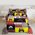 thumbnail image 2 of Feelyou Cartoon Vehicle Truck Queen Comforter Set, Tractor Excavator Bedding Sets, Red Yellow Patchwork Reversible Bedding Comforter Set, Breathable Home Decor, 3pcs, 2 of 8