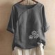 thumbnail image 2 of Blusas de Manga Corta para las Mujeres Impresas Cuello Redondo Camiseta Casual, Blusa de Algodón de Imitación para las Mujeres, 2 of 4