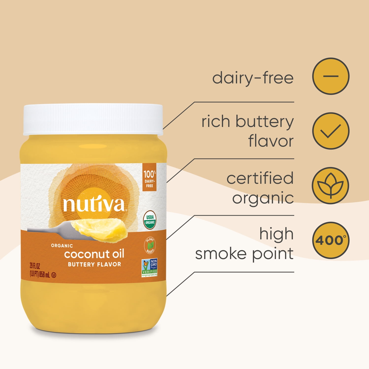 Nutiva Organic Coconut Oil Buttery Flavor, 29 fl oz