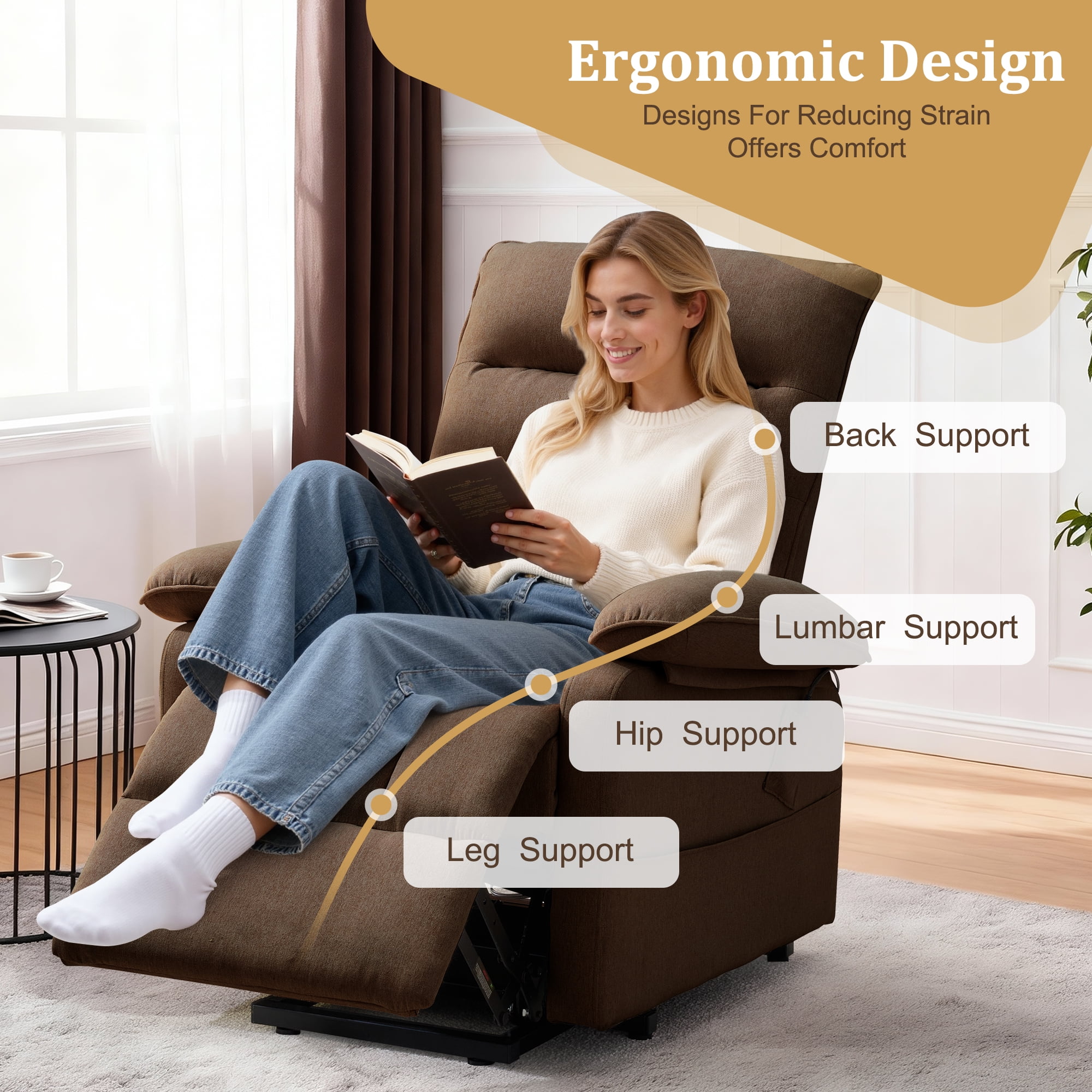 Korser Small Power Lift Recliner Chair for Elderly with Side Pockets Lift Chair for Small Spaces for Living Room,Linen,Brown