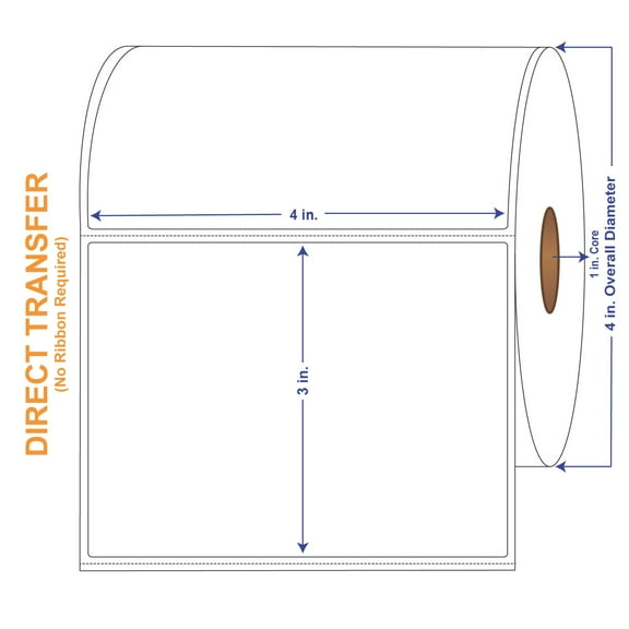 4" x 3" White Direct Print Thermal Labels, 500 per roll (4 Rolls per Carton)