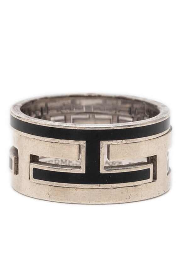 Pre-Owned Hermes Move H Ring, Size 52, Black, SV925 Silver, Women's Ring