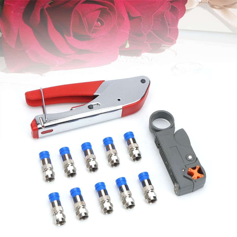 SKISUNO 10Pcs Coax Cable Crimper Kit Tool for Rg6 with Adjustable Wire pping Pliers