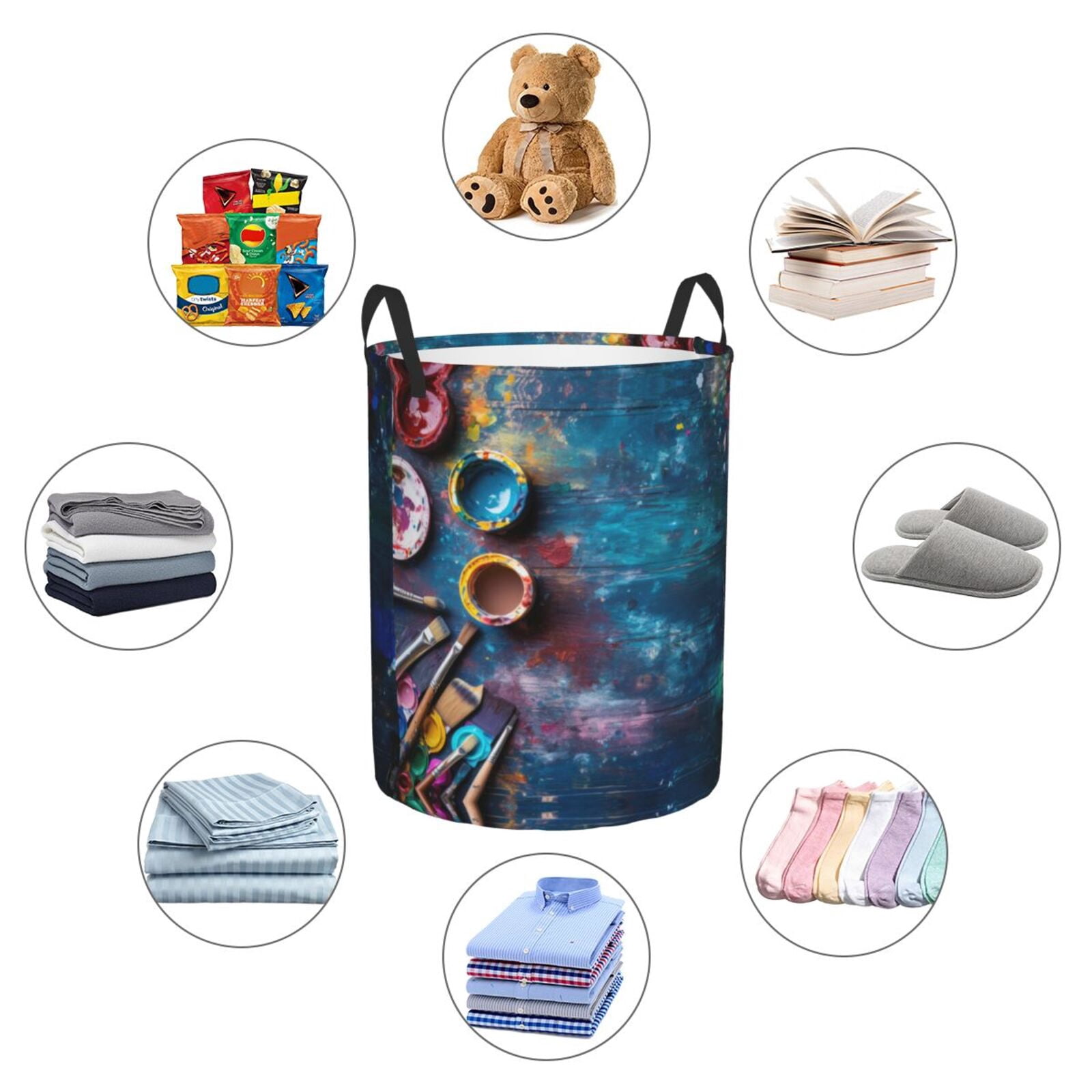 Large Laundry Basket with Handles - Abstract Colorful Art Supplies Kids Baby Dirty Clothes Laundry Hamper for Bedroom Aesthetic