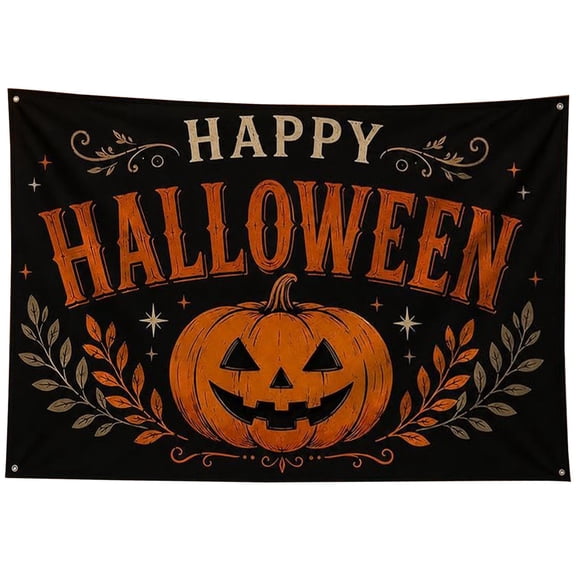 1Pcs Halloween Banner Decorations 70.87in × 35.43in, Large Seasonal Outdoor Backdrop, Single-Sided Polyester with 4 Corner Grommets for Porch, Wall, Garage, Yard, Party and Haunted House Decor