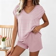 thumbnail image 2 of Women Striped Pajama Set Built in Bra Short Sleeve Top with Shorts Sleepwear Pjs 2 Piece Lounge Sets, 2 of 6