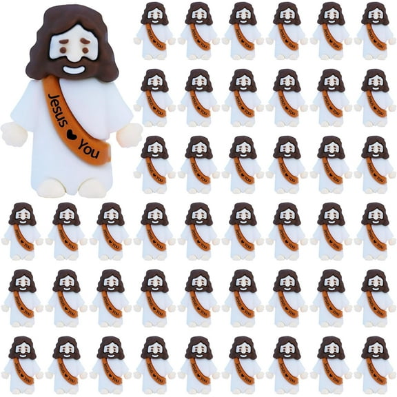 MetalM 50 Pcs Little Jesus Figures – Mini Rubber Jesus Toys Jesus Love You for Easter Egg Fillers Egg Hunts Religious Party Favors Gifts Hide and Seek Baptism Gifts Sunday School (Brown)