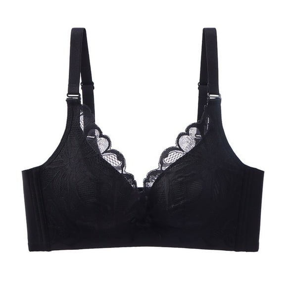 LYEAA No Wire Bras for Women Soft Lace Push up Everyday Bras Wireless Support Solid Lightly Lined Lift Sleep Bras Comfortable Wirefree Breathable Shaping Daily Bralette Black L