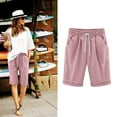 thumbnail image 2 of CHUOU Women Summer Cotton Pants Plus Size High Waisted Shorts Lacing Beach Workout Pocket Five Point Pants, 2 of 5