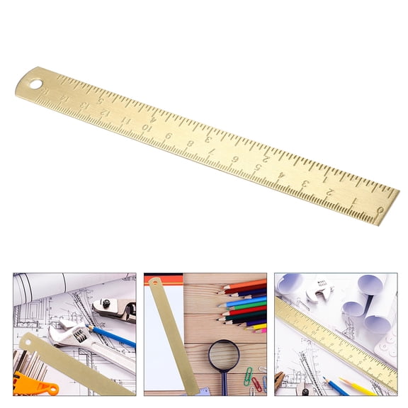 MLINS 2pcs Gold Brass Ruler With Dual Scale For Accurate Measurements Suitable For Construction Architecture Stylish Bookmark For Classroom And Office Use