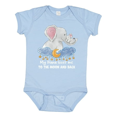 

Inktastic My Nana Loves Me to the Moon and Back Elephant Family Gift Baby Boy or Baby Girl Bodysuit