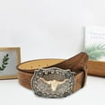thumbnail image 4 of Jiibva Cowboy Buckle Belt Vintage Western Printed Belt Western Leather Bull Head Buckle Belt Engraved Floral Bull Belt for Men Women, 4 of 7