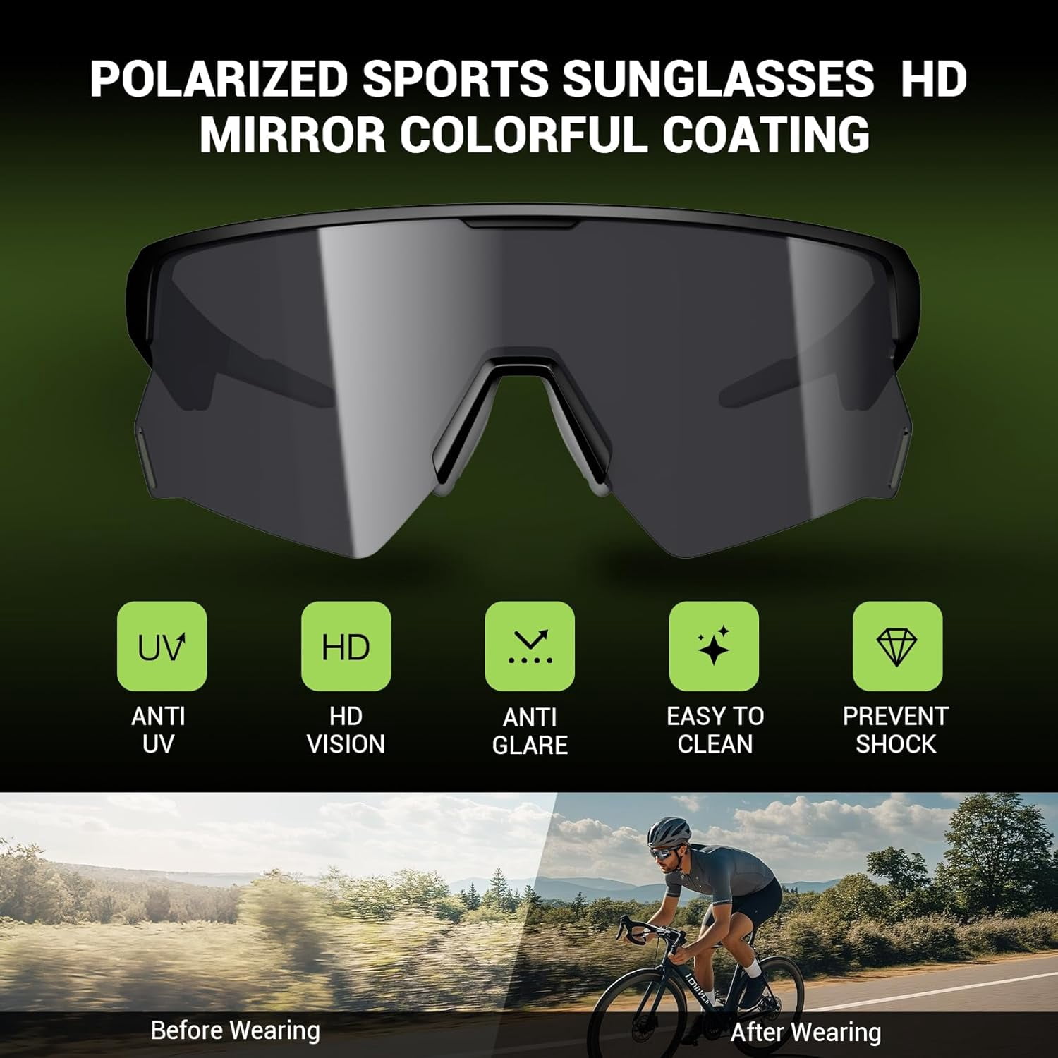 Blackview AI Smart Audio Sunglasses with Bluetooth: Polarized Sports Glasses for Men & Women, Built-in Speaker & Mic, Voice Control, UV400 Protection for Cycling Running Driving
