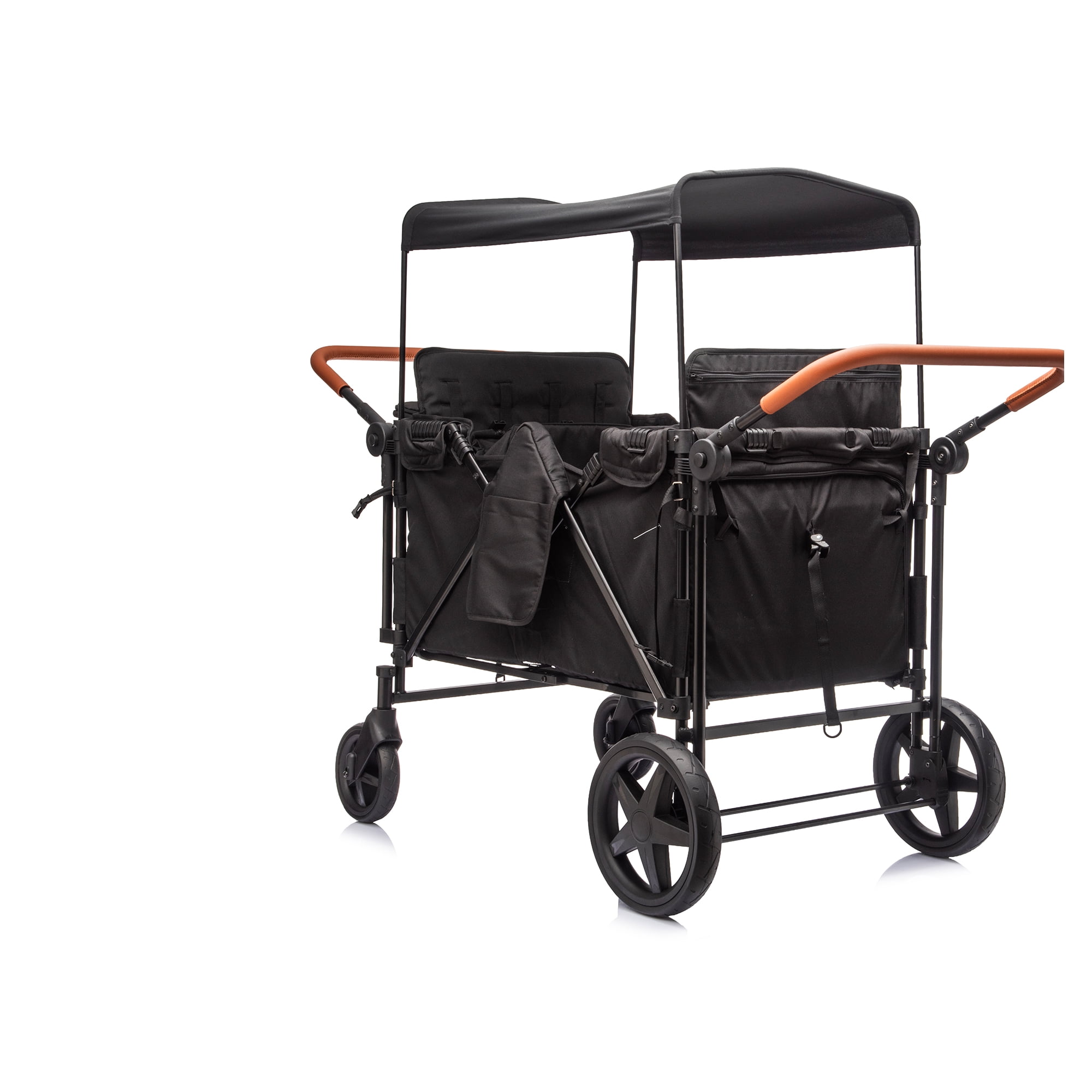4-Seater Wagon Stroller with 5-Point Harness, Extra-Thick Support Bar, 5 Modes, Removable Seats, Foldable Frame, Dual Leather Handles for Large Families