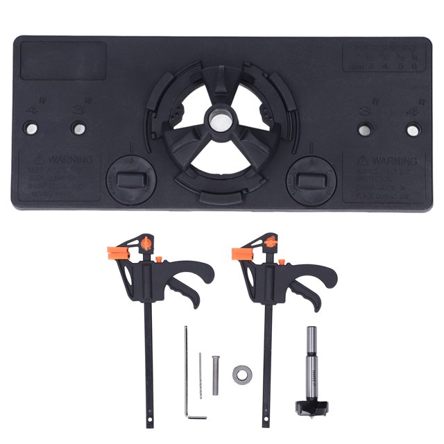 Plantilla para bisagra oculta, kit de guía para perforar puertas de gabinete de 35 mm con 2 abrazaderas F para carpintería, color negro