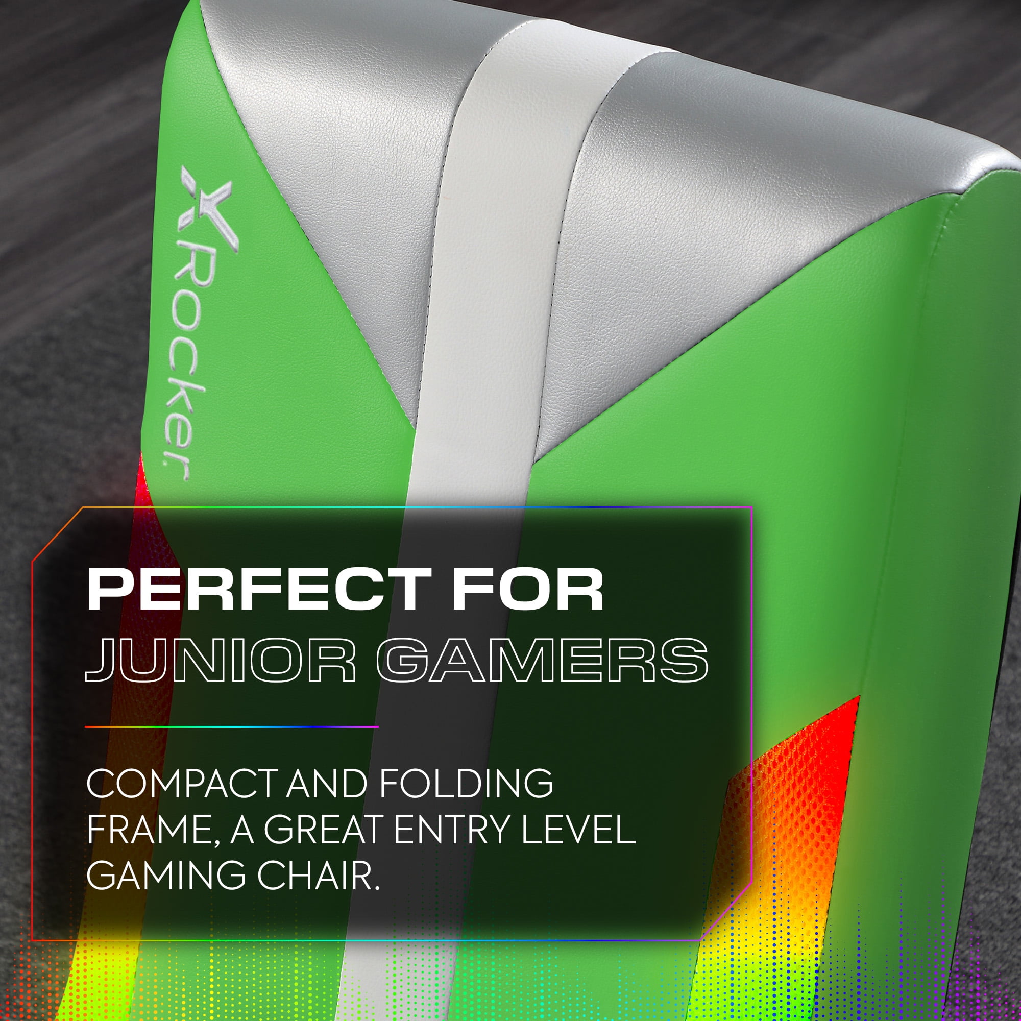 X Rocker Navigator Floor Rocker Gaming Chair with RGB Lighting, Green