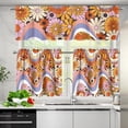 thumbnail image 3 of Rainbow Boho Flower Kitchen Window Curtains 70S Swirl Wavy Valance and Tier Ser,3 Piece Floral Coffee Curtains Road Pocket Short Curtain for Living Room S, 3 of 6