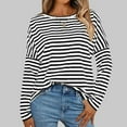 thumbnail image 4 of Womens Long Sleeve Shirts Striped Color Block Tops Fall Fashion Clothing Crewneck Tee Blouses Black & White XXL, 4 of 8