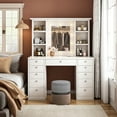 thumbnail image 2 of Furvclv Vanity Desk With Light Mirror, Makeup Vanity With Lights Tri-Folding Mirror, Dressing Table Make Up Desk With Drawers, Open Storage Shelves For Girls Women, 2 of 8