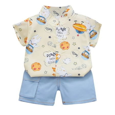 

Toddler Kids Baby Boys Cartoon Gentleman Shirt Tops+Denim Shorts Outfit For 3-4 Years